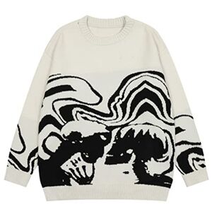 Aelfric Eden Abstract Skull Portrait Knit Sweater Black Cream Unisex
